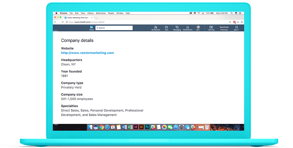 screenshot of Vector Marketing's company details on LinkedIn
