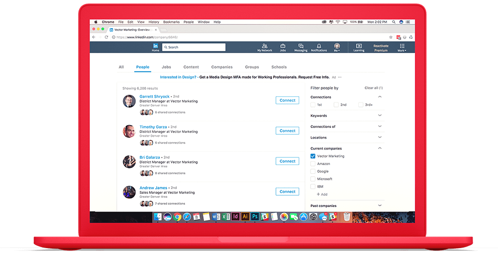 screenshot of how to see all on LinkedIn who work for Vector