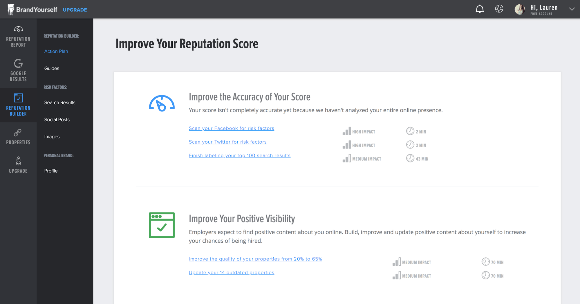 BrandYourself Reputation Builder page