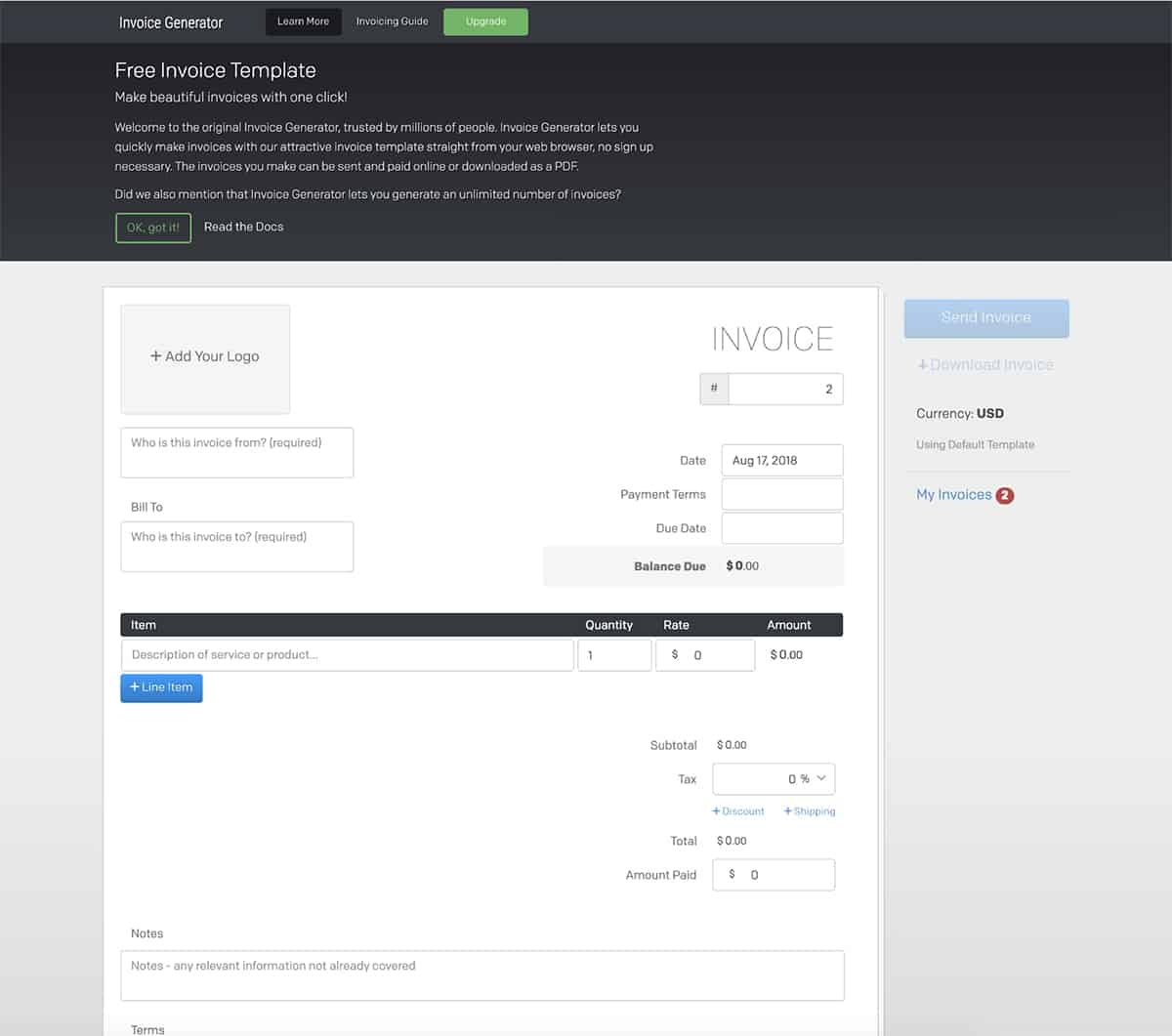 Invoice Generator website