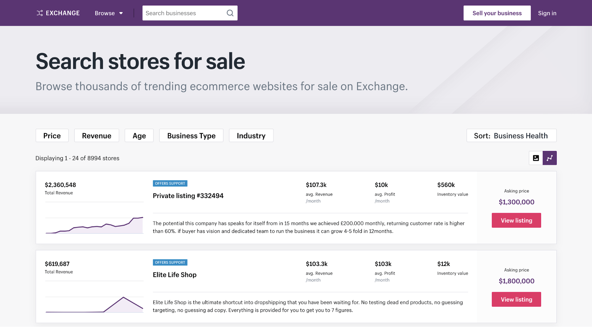 exchange marketplace where you can browse ecommerce websites for sale 