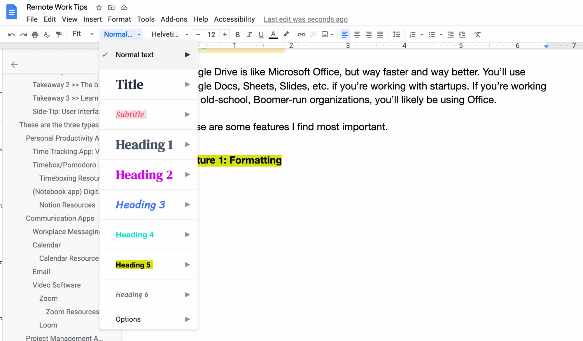 formatting a google doc