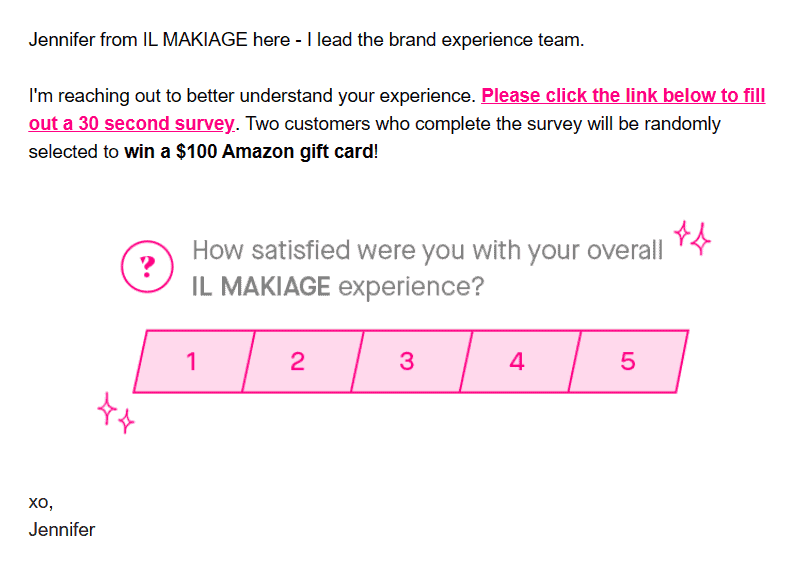 Image of an IL MAKIAGE feedback email