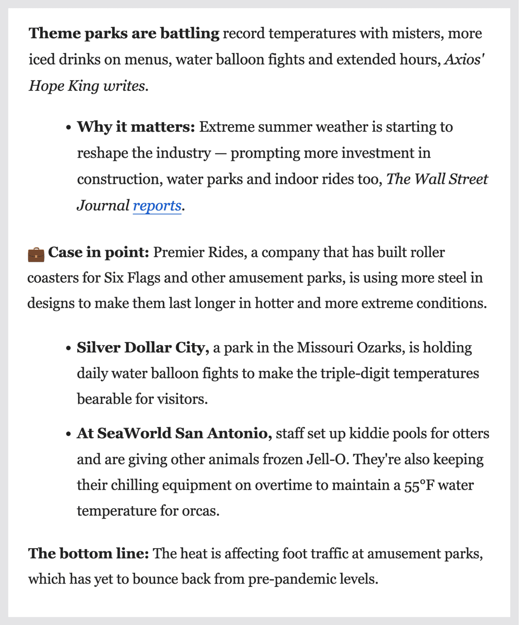 Axios email example of a bulleted format. 